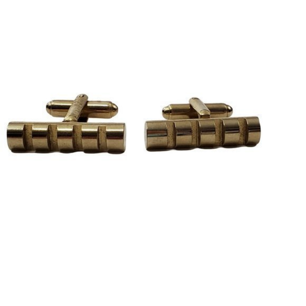 Shields Cuff Links Gold Tone Rectangle Stripe‎ Tube